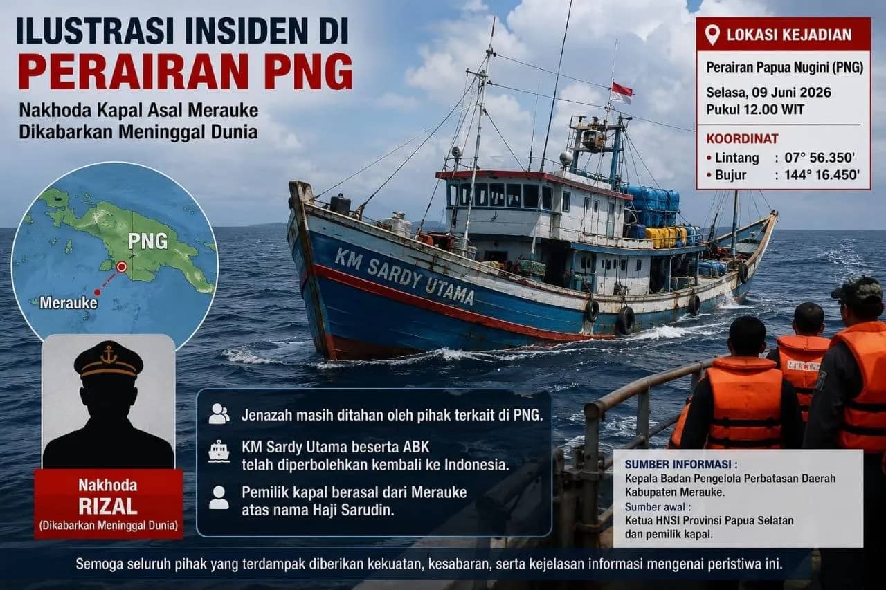Ilustrasi berita Papua: Nakhoda Kapal Asal Merauke Dikabarkan Meninggal di Perairan PNG, Jenazah Masih Tertahan