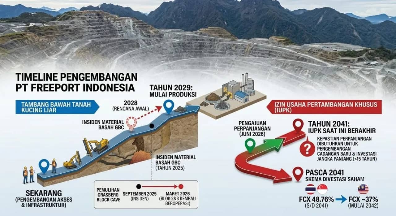 Ilustrasi berita PT Freeport: Freeport Targetkan Tambang Kucing Liar Mulai Berproduksi Tahun 2029, IUPK akan Berakhir 2041