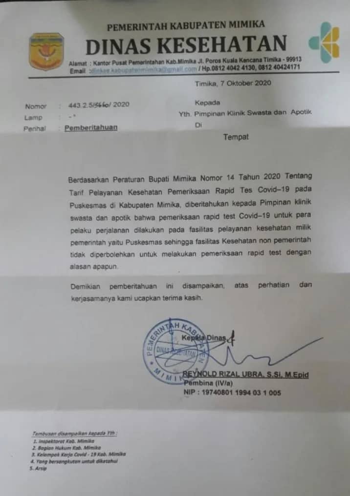 Ilustrasi berita Mimika: Terlalu Mahal, Ada Petugas Puskesmas di Timika yang Arahkan Warga Rapid Test di Klinik Swasta