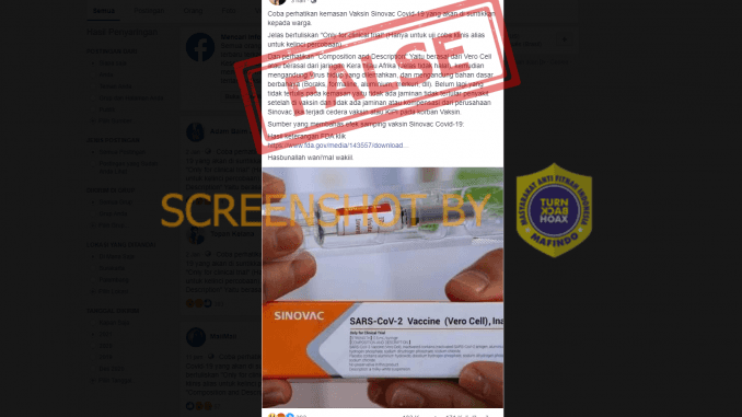 Ilustrasi berita Kesehatan: HOAX: Vaksin Sinovac Covid-19 yang akan di suntikkan kepada warga hanya untuk kelinci percobaan