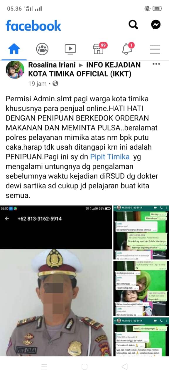 Ilustrasi berita Mimika: Awas!!! Penipuan Berkedok Personil Polres Mimika Mengincar Penjual Online