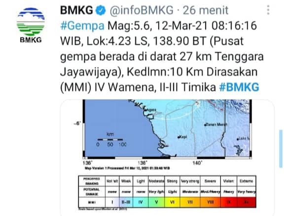 Ilustrasi berita Mimika: Gempa Bumi 5,6 Magnitudo Melanda Wamena, Guncangannya Terasa Hingga di Timika