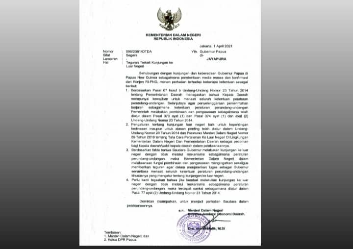 Ilustrasi berita Mimika: Jika Terulang Keluar Negeri Tanpa Ijin, Gubernur Papua Terancam Diberhentikan, Begini Bunyi Teguran Kemendagri