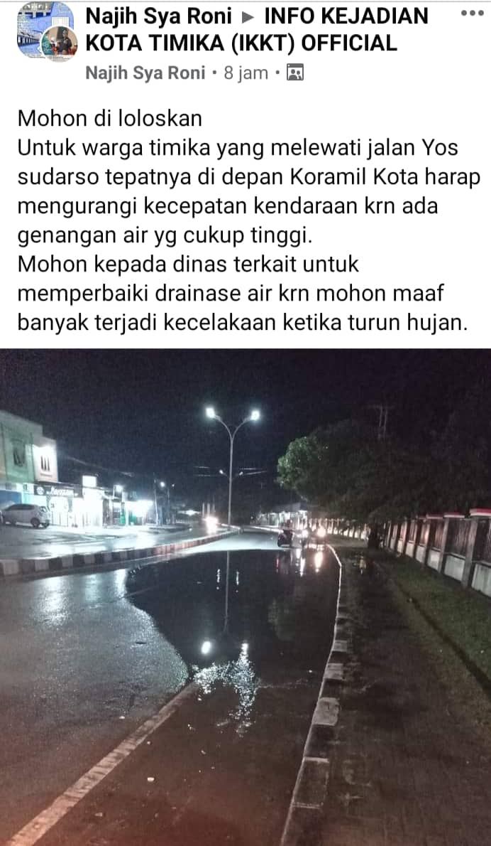 Ilustrasi berita Mimika: Air Tergenang Setiap Hujan, Tikungan di Depan Koramil Timika Berpotensi Jadi "Pencabut Nyawa"