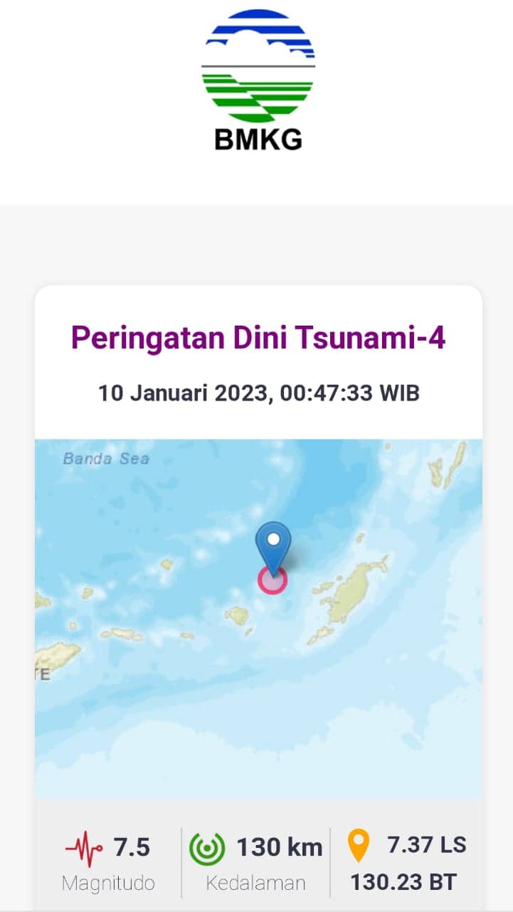 Ilustrasi berita Mimika: Gempa 7,5 Magnitudo Guncang Maluku Tenggara Barat, BMKG Keluarkan Peringatan Dini Tsunami