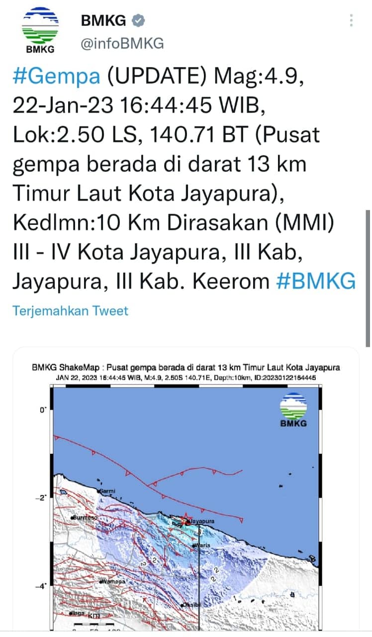 Ilustrasi berita Papua: Breaking News: Gempa 4,9 Magnitude Kembali Guncang Keerom