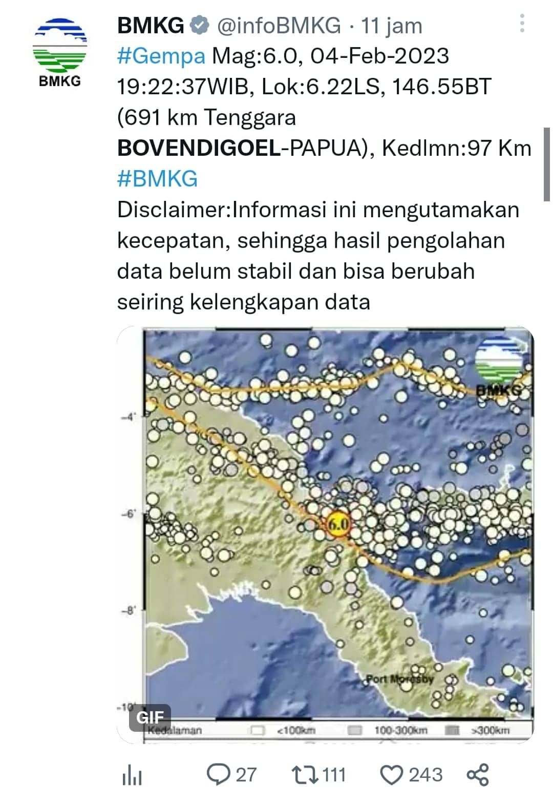 Ilustrasi berita Papua: Asyik Malam Mingguan, Warga Boven Digoel Dikejutkan Dengan Gempa 6 Magnitudo