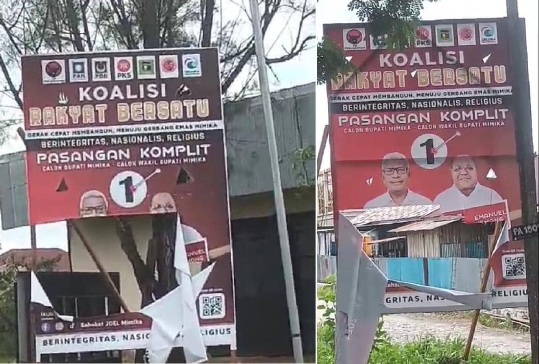 Ilustrasi berita Mimika: Insiden Pengerusakan Baliho Paslon Pilkada Mimika, Pengamat: Berpolitik Sewajarnya Saja, Jaga Barsaudara Selamanya