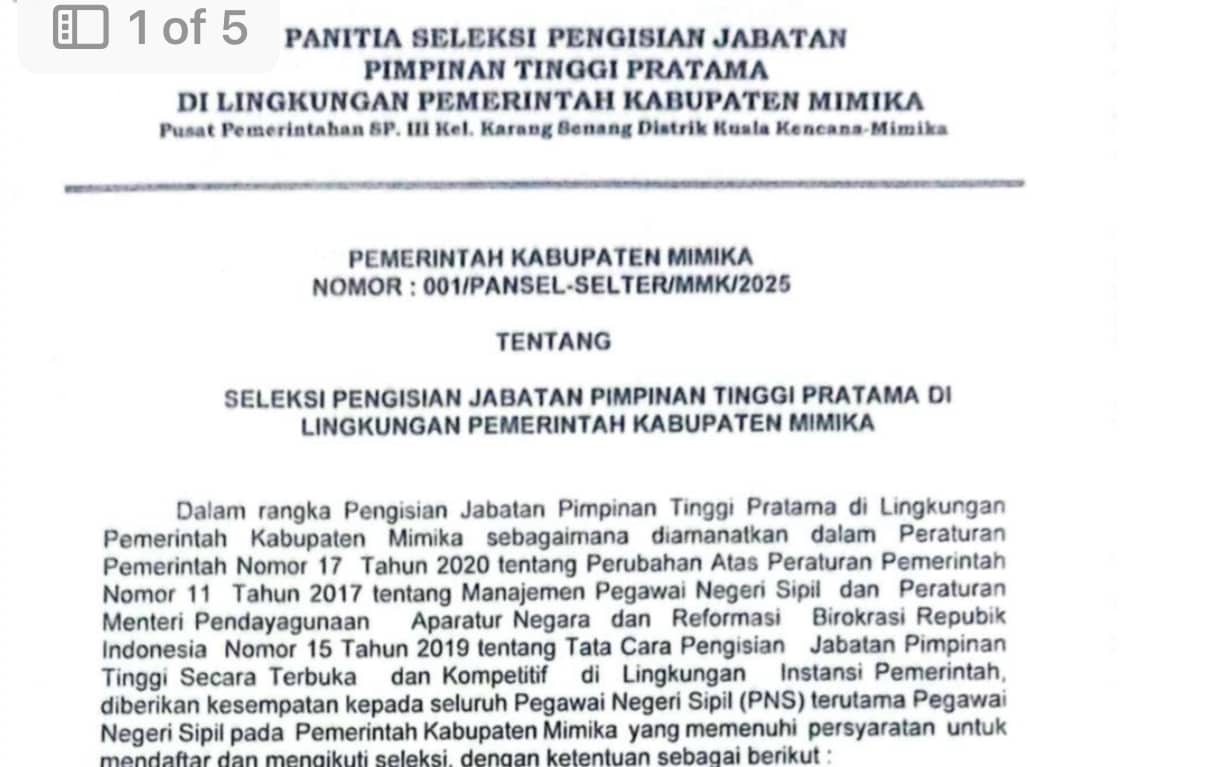 Ilustrasi berita Mimika: Mulai Hari Ini, Pemda Mimika Resmi Buka Seleksi Pengisian Jabatan Tinggi Pratama, Simak Daftar OPD yang Bisa Diikuti