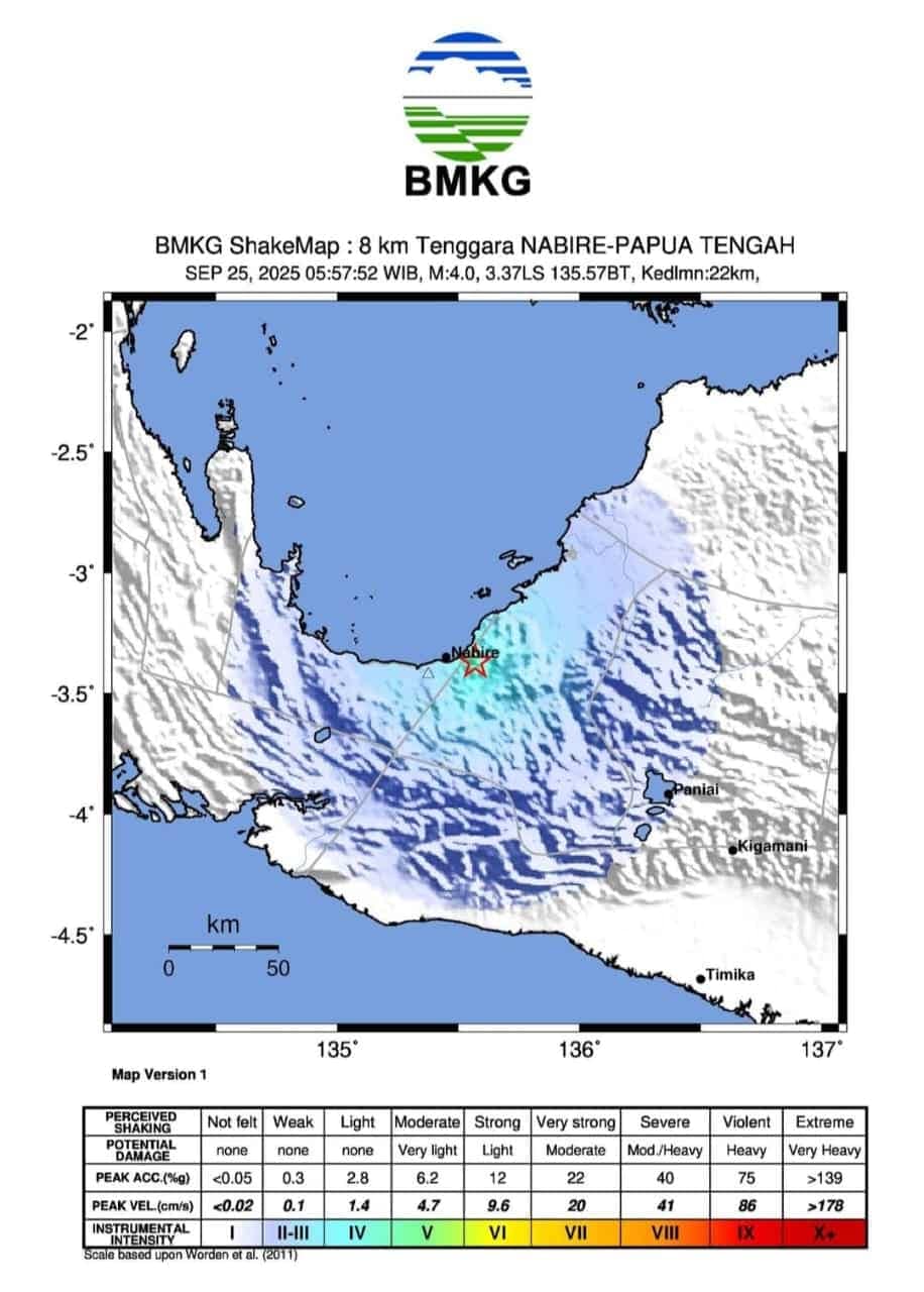 Ilustrasi berita Papua: Nabire Kembali Diguncang Gempa Bermagnitudo 4,0, BMKG : Tidak Berpotensi Tsunami