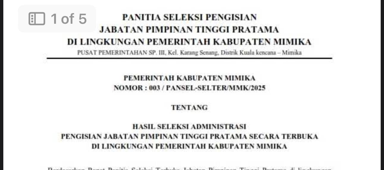 Ilustrasi berita Mimika: Ini Daftar Nama 59 Peserta Seleksi JPT Pratama Lingkup Pemkab Mimika yang Lolos Seleksi Administrasi, Simak Agenda Selanjutnya