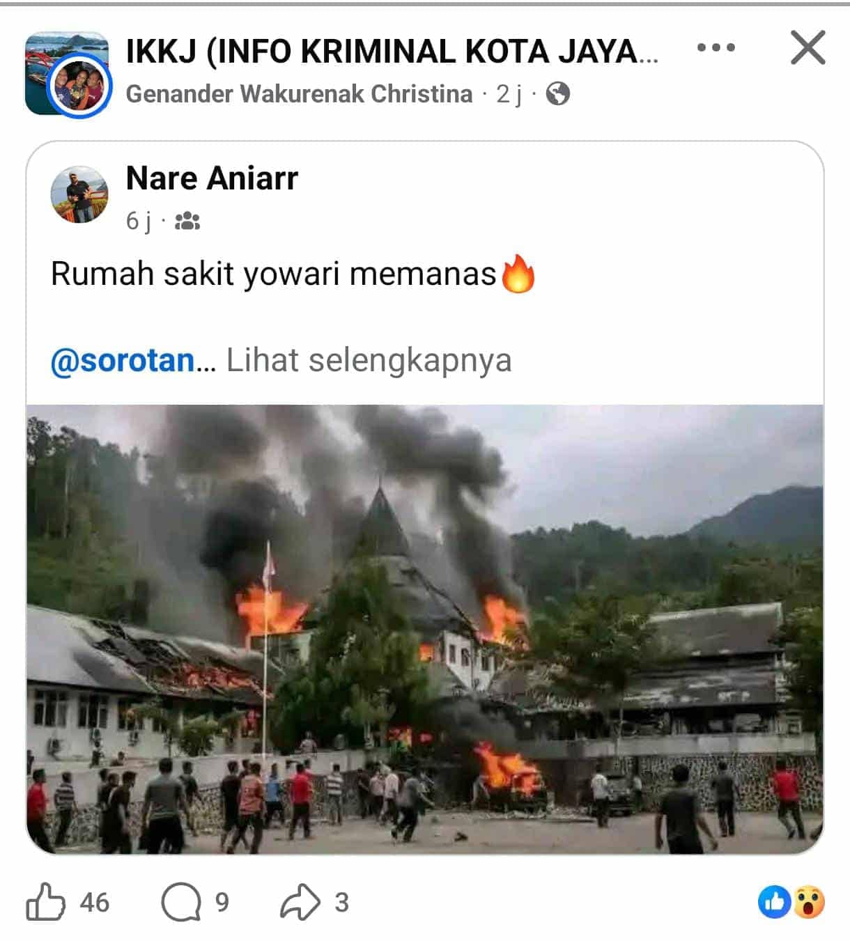 Ilustrasi berita BERITA UTAMA: Hoax! Gedung RS Yowari Sentani Dibakar dan Diserang, Foto yang Beredar Merupakan Rekayasa AI