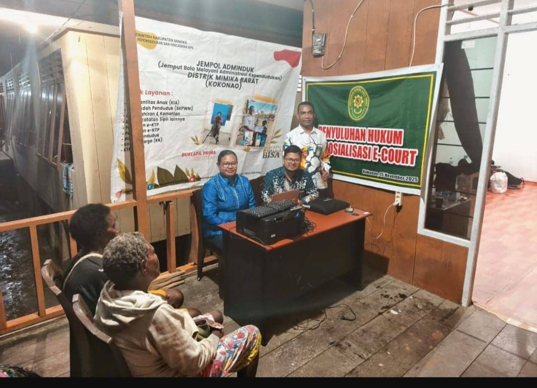 Ilustrasi berita BERITA UTAMA: Kolaborasi PN Timika dan Disdukcapil Mimika Gelar Penyuluhan Hukum, Sosialisasi E-Court serta Jempol Adminduk di Kokonao