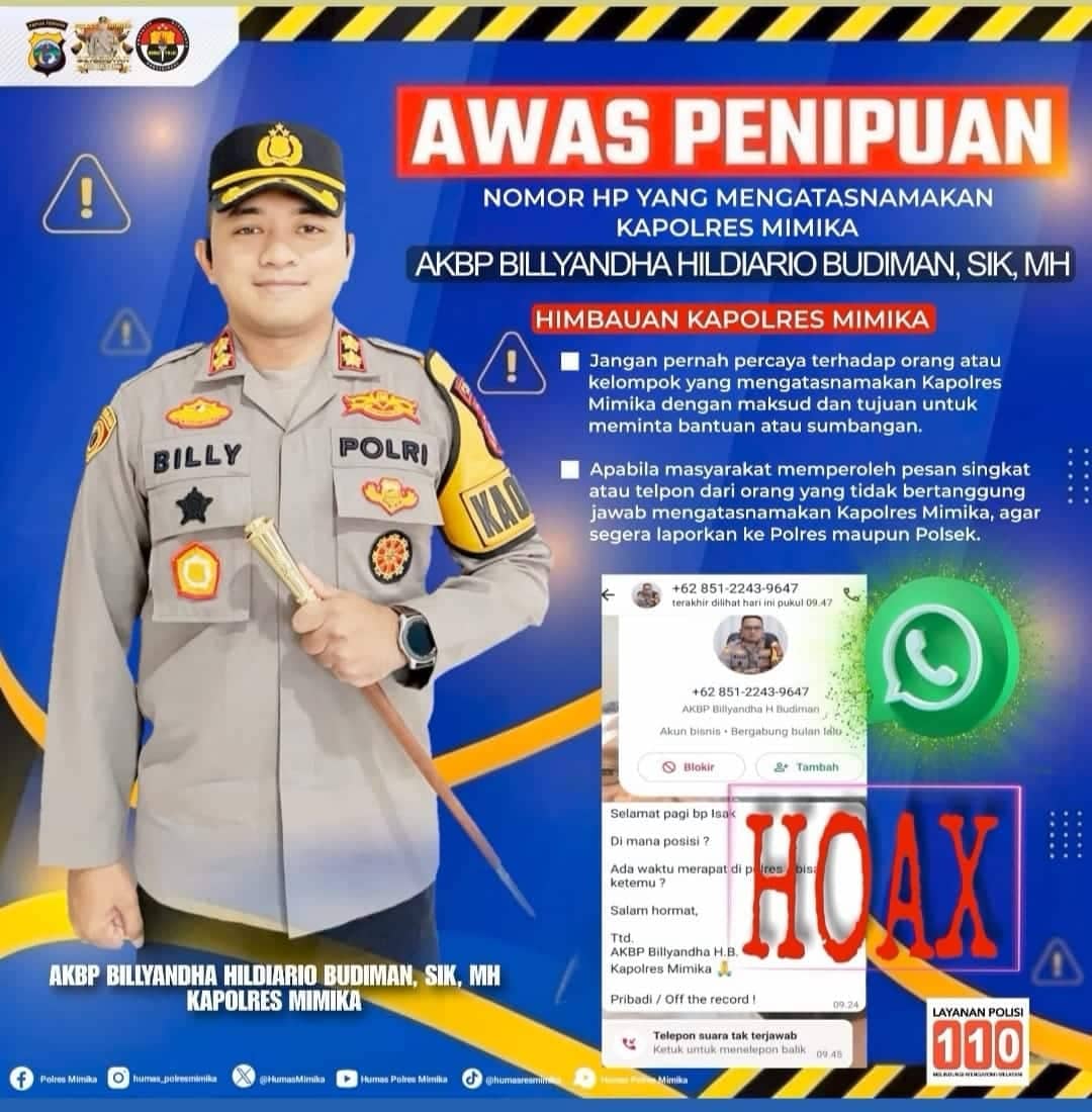 Ilustrasi berita Mimika: Kapolres Mimika Imbau Warga Waspadai Penipuan Mengatasnamakan Dirinya