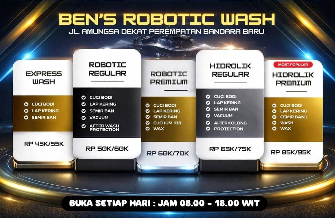 Ilustrasi berita Mimika: Resmi Beroperasi, ini Daftar Harga dan Alamat Tempat Pencucian Mobil Teknologi Robot Pertama di Timika, Harga Mulai Rp45 Ribu