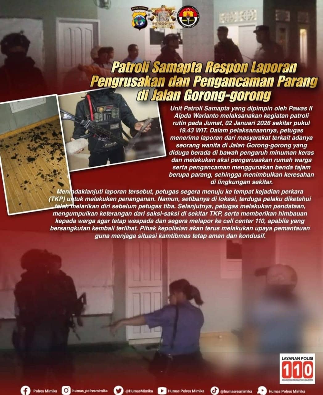 Ilustrasi berita BERITA UTAMA: Gerak Cepat Polisi, Respon Teror Parang di Jalan Gorong-gorong dan Amankan Pencuri di Jalan Bougenville Timika