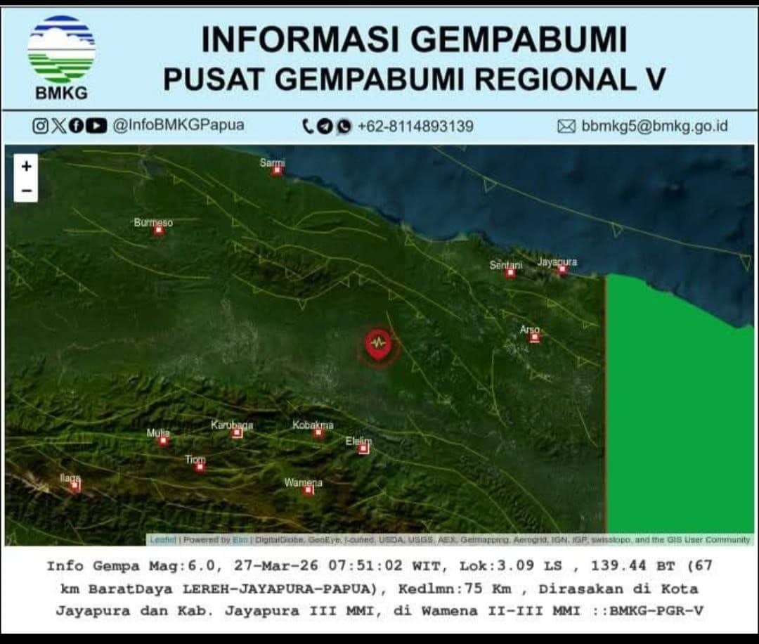 Ilustrasi berita Olahraga: Gempa Magnitudo 6,0 Guncang Jayapura, Getaran Dirasakan Hingga Wamena