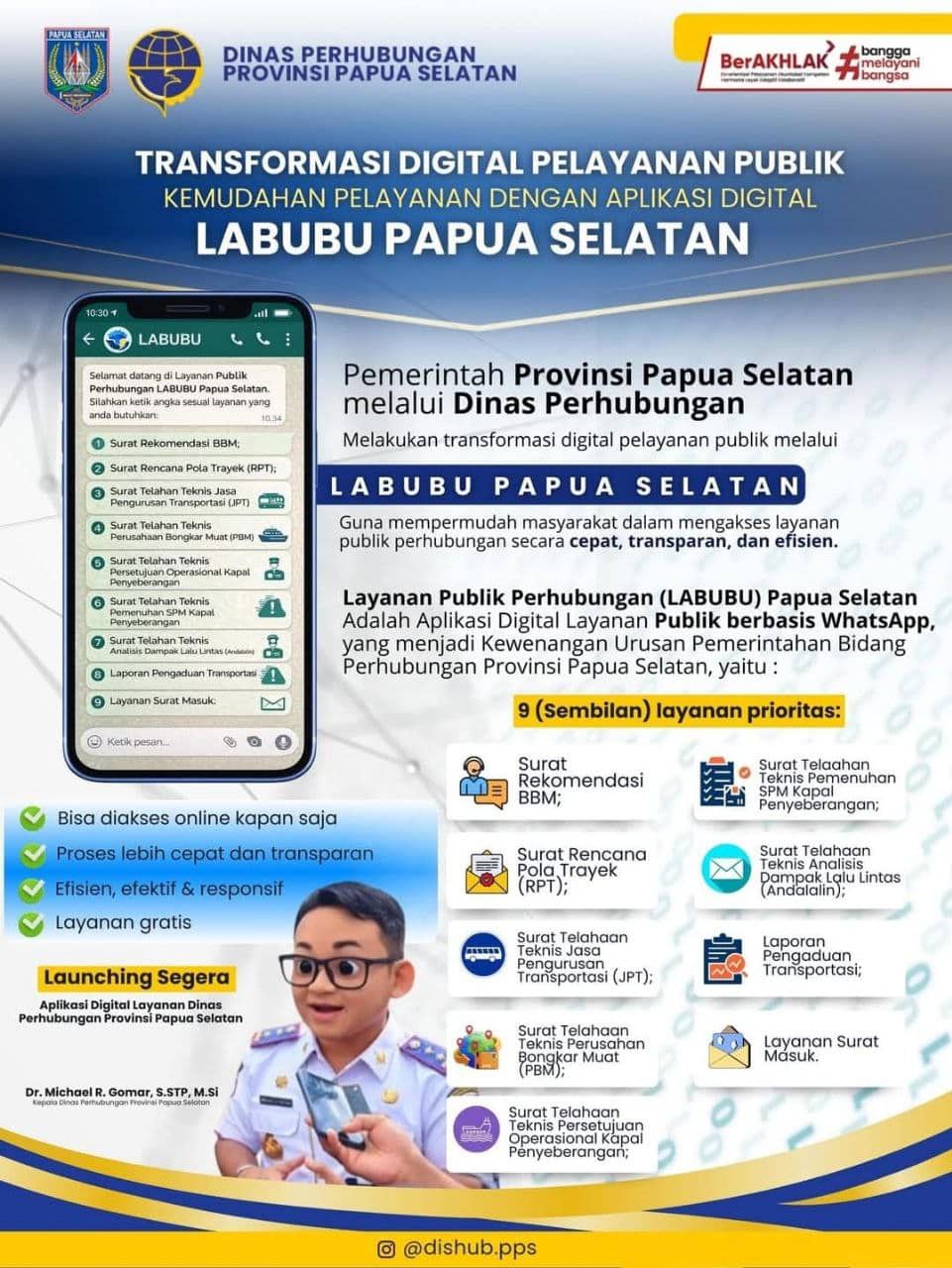 Ilustrasi berita Mimika: Dishub Papua Selatan Luncurkan LABUBU, Layanan Publik Perhubungan Berbasis WhatsApp