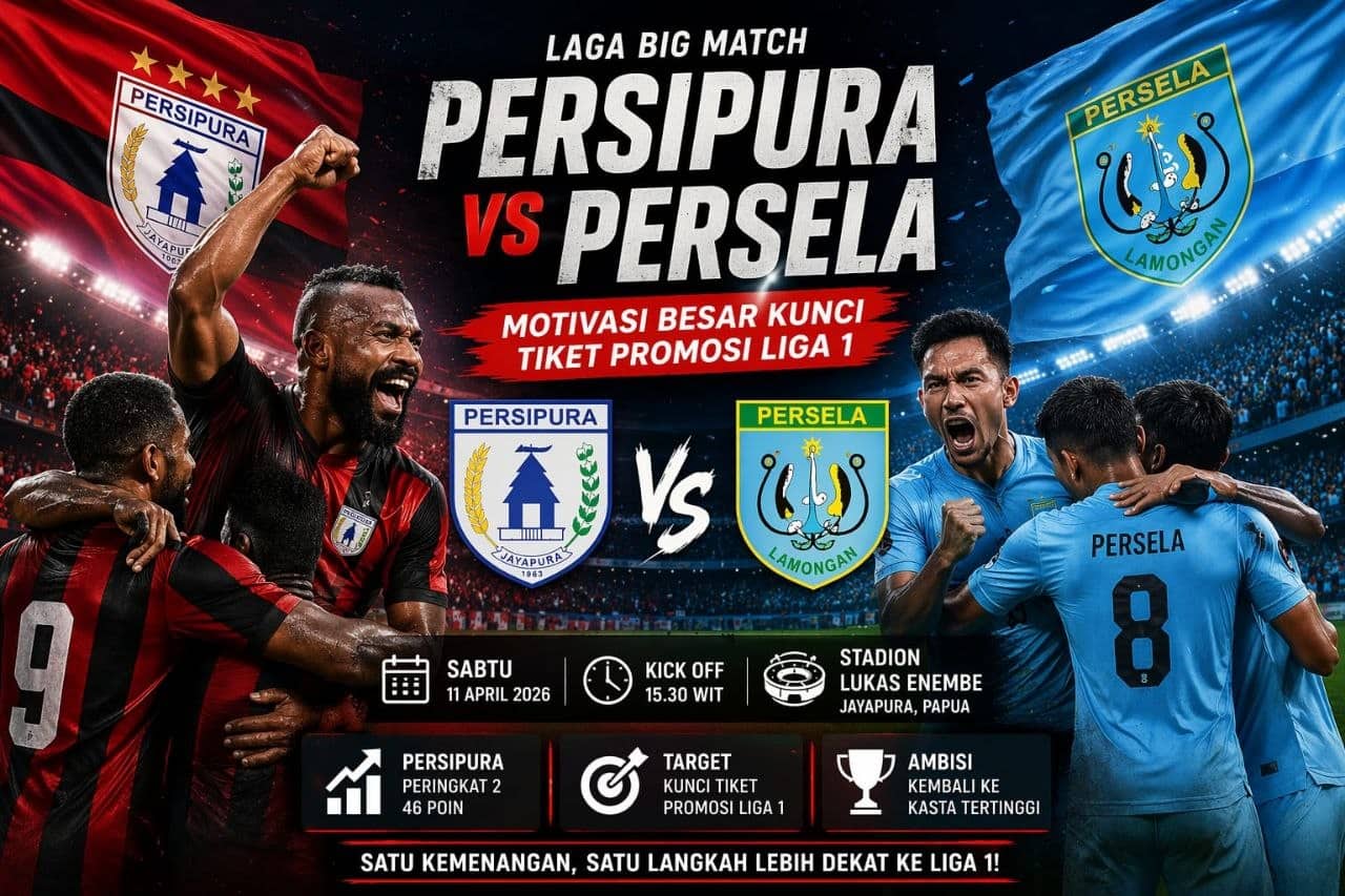 Ilustrasi berita Olahraga: Ambisi Kunci Tiket Liga 1, Persipura Bidik Kemenangan di Laga Big Match Kontra Persela