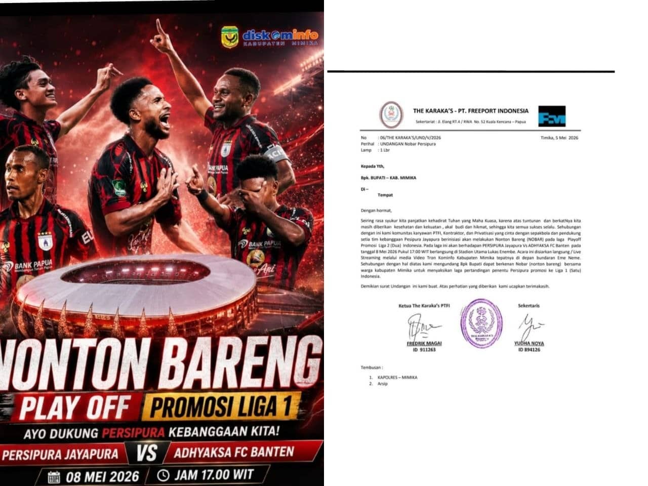 Ilustrasi berita Mimika: Pemkab Mimika dan The Karaka’s Gelar Nobar Persipura di Lingkaran Timika Indah, Ajak Warga Dukung Mutiara Hitam