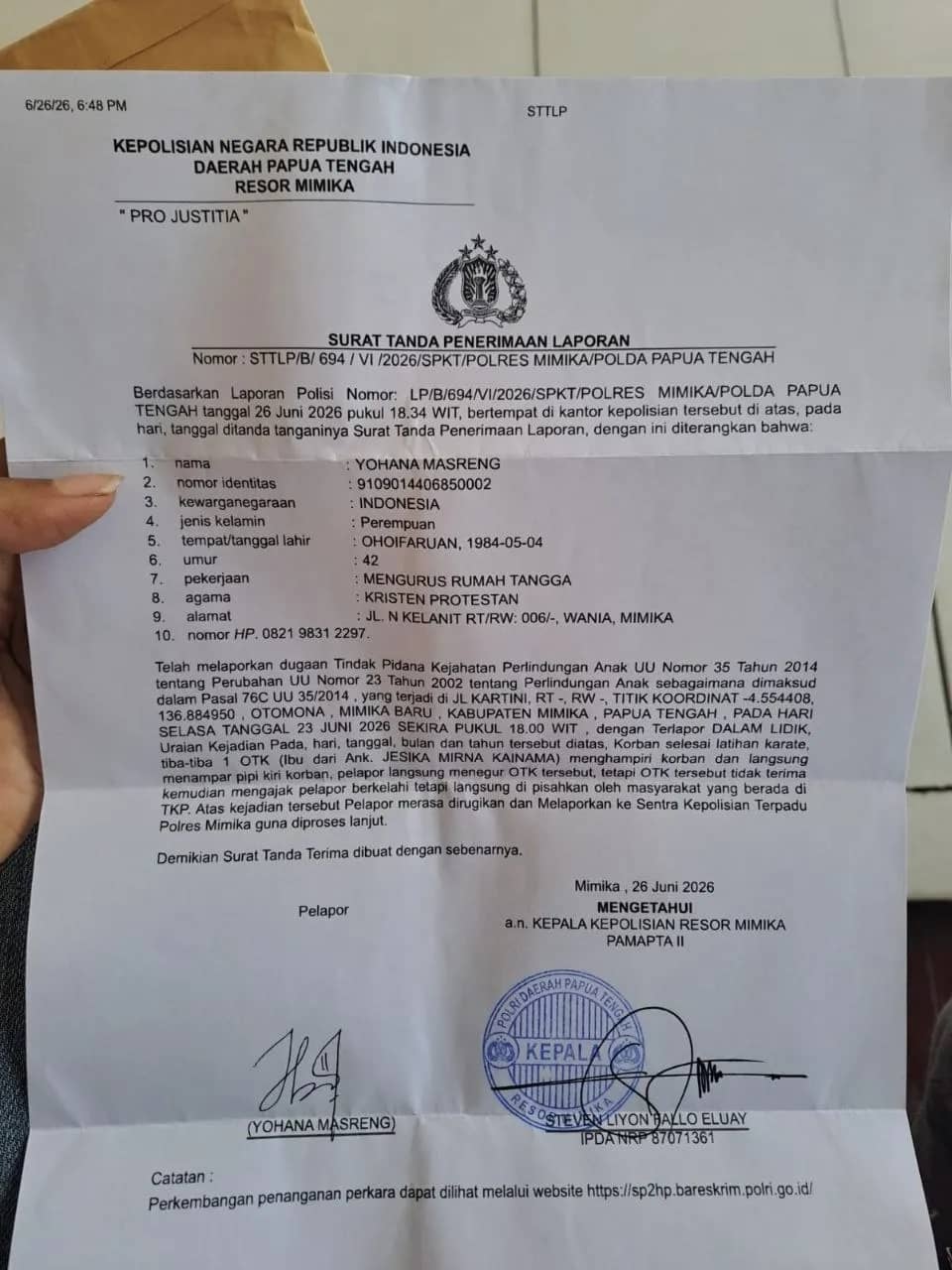Surat Tanda Terima Laporan