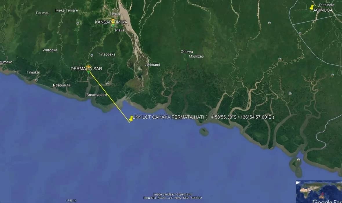 Lokasi tenggelamnya Kapal LCT Cahaya Permata Hati