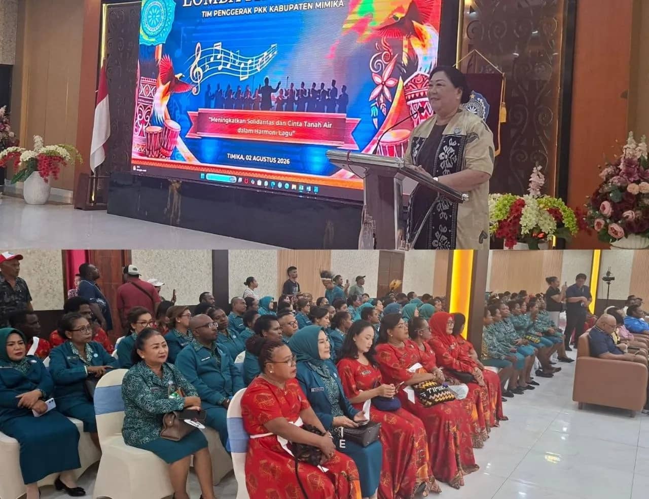 Ketua TP PKK Kabupaten Mimika, Ny Suzy Rettob saat membuka kegiatan perlombaan