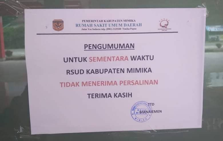 Pengumuman penghentian sementara layanan persalinan
