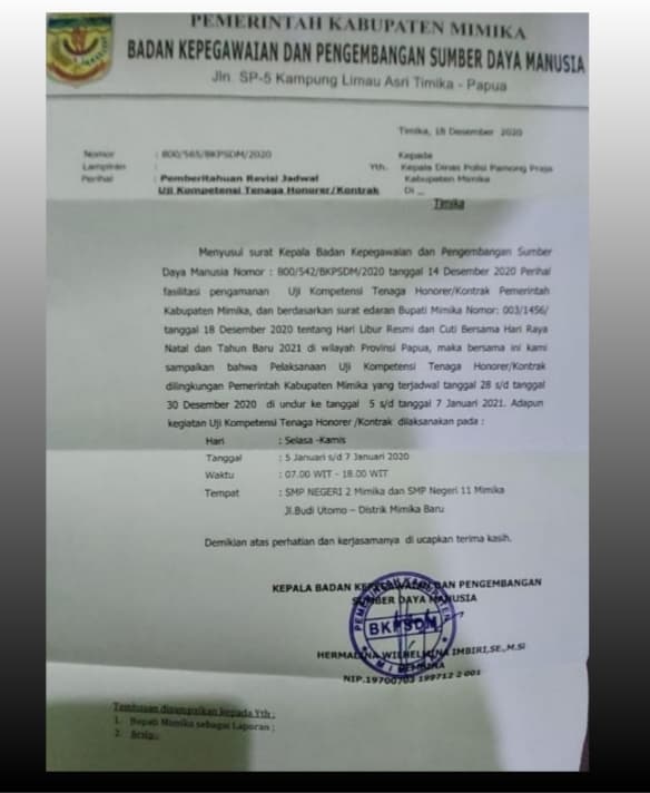 Ilustrasi berita MIMIKA: Kepala BKPSDM Mimika Perihal Uji Kompetensi Honorer Ditunda 5 Januari 2021: Tanya Saja Ibu Sekda