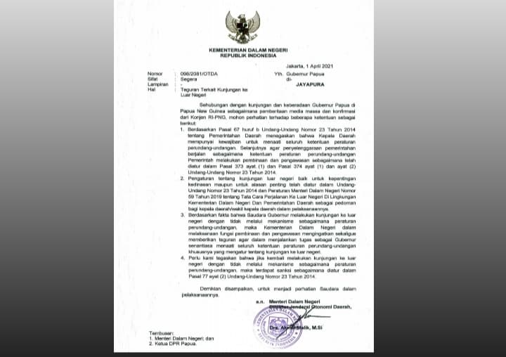 Ilustrasi berita MIMIKA: Jika Terulang Keluar Negeri Tanpa Ijin, Gubernur Papua Terancam Diberhentikan, Begini Bunyi Teguran Kemendagri