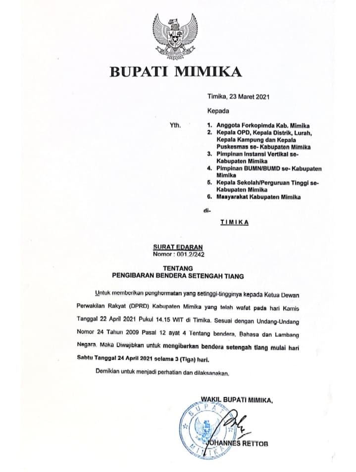 Ilustrasi berita MIMIKA: Mimika Berduka, Instansi Pemerintah dan Warga Diminta Kibarkan Bendera Setengah Tiang Selama 3 Hari