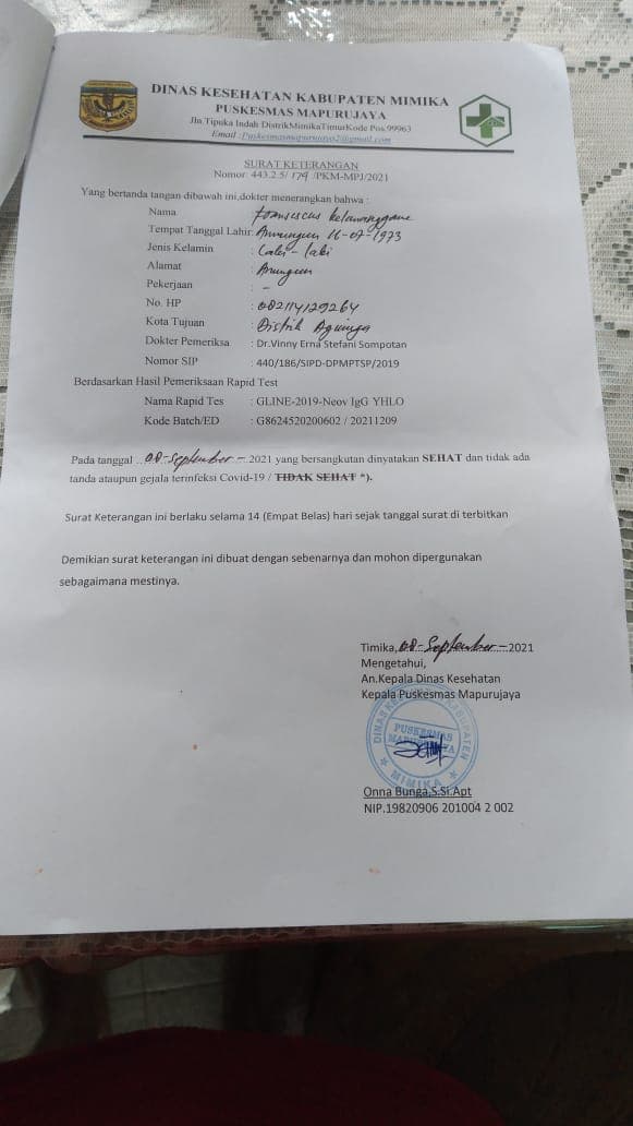 Ilustrasi berita MIMIKA: Beredar Surat Rapid Test Keluaran Puskesmas Mapurujaya, Begini Jawaban Kepala Dinkes Mimika