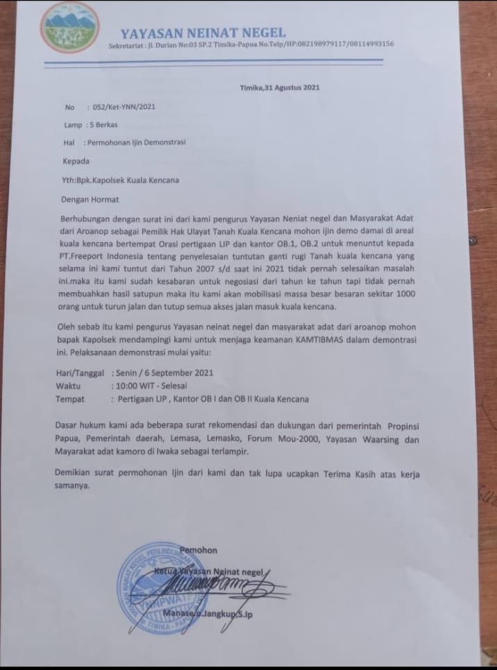 Ilustrasi berita MIMIKA: Yayasan Neinat Negel dan Masyarakat Aroanop Ancam Duduki Area Kota Kuala Kencana, Senin Gelar Demo