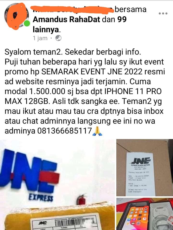 Ilustrasi berita MIMIKA: Wuiihh !!! Hacker Retas Facebook Sejumlah Pejabat Penting Mimika, Promosi Hadiah Tipuan SEMARAK EVENT JNE 2022