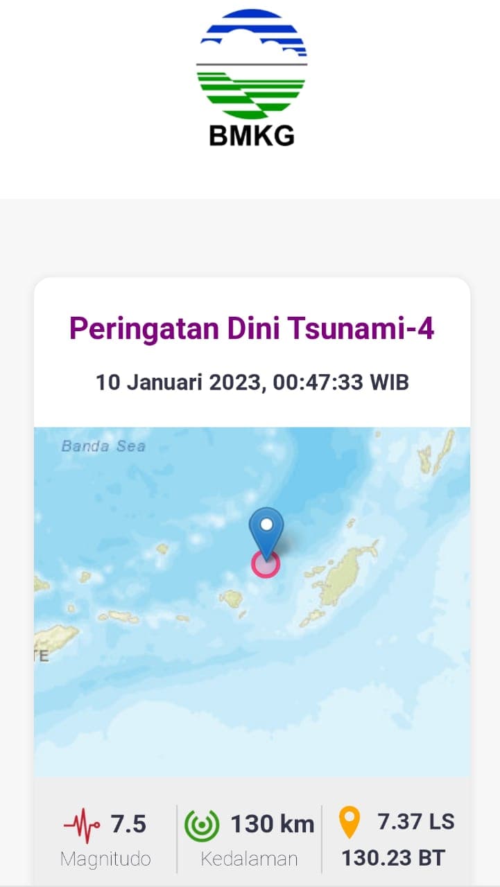 Ilustrasi berita MIMIKA: Gempa 7,5 Magnitudo Guncang Maluku Tenggara Barat, BMKG Keluarkan Peringatan Dini Tsunami