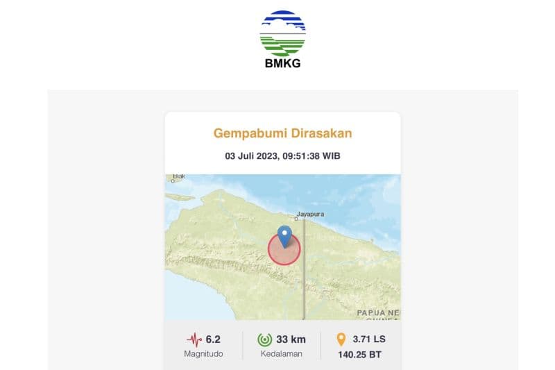 Ilustrasi berita PAPUA: BMKG Sebut Gempa Magnitudo 6,2 Guncang Keerom Papua