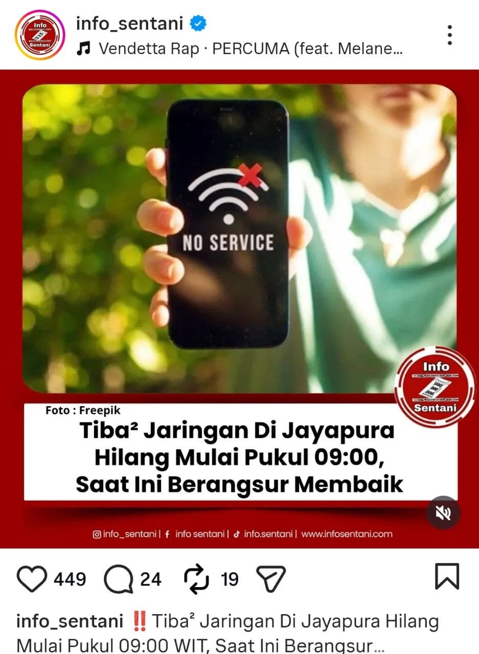 Ilustrasi berita NASIONAL: Jaringan Internet Jayapura Lumpuh! 47.415 Pengguna Terdampak