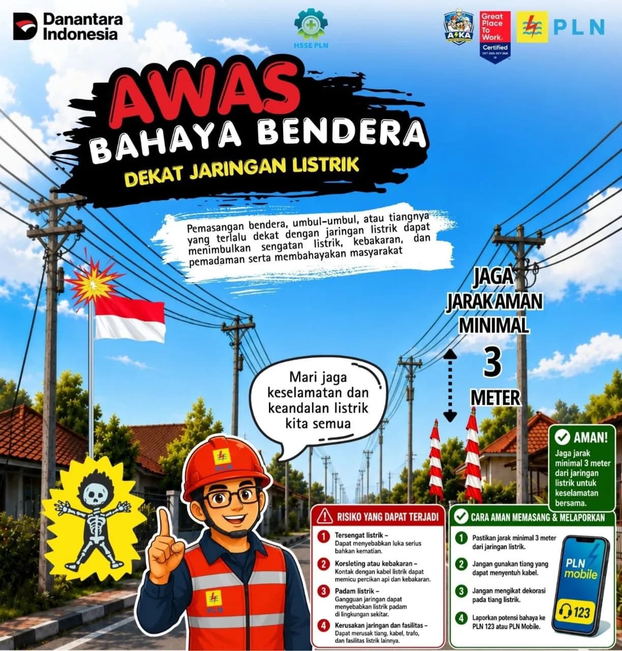 Ilustrasi berita Lingkungan: Jelang HUT RI ke-81, PLN Imbau Warga Pasang Atribut Kemerdekaan Minimal 3 Meter dari Jaringan Listrik