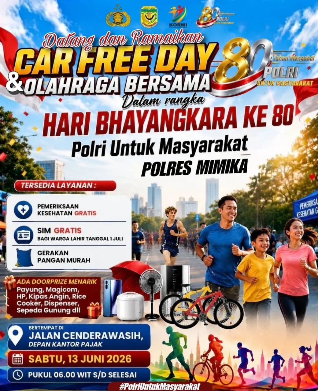 Ilustrasi berita Mimika: Sambut HUT Bhayangkara ke-80, Polres Mimika Siapkan SIM Gratis hingga Doorprize Sepeda Gunung di Car Free Day