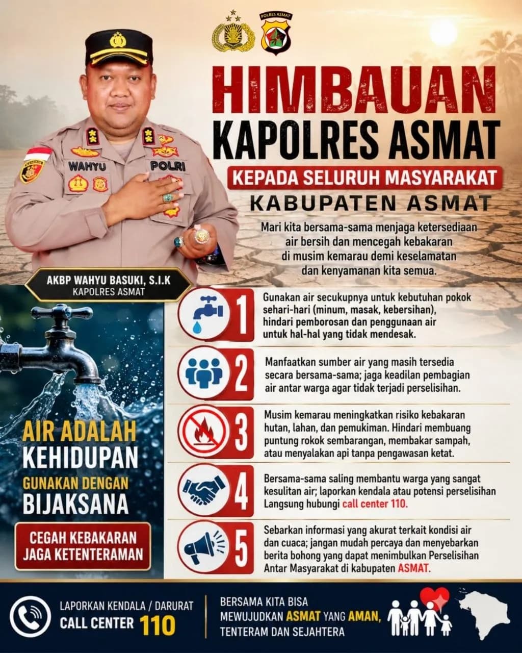Ilustrasi berita Papua: Kapolres Asmat Imbau Warga Bijak Gunakan Air dan Waspadai Kebakaran Musim Kemarau