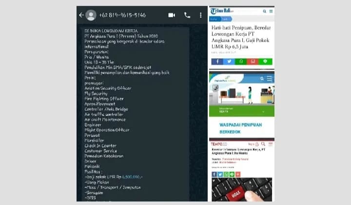 Ilustrasi berita MIMIKA: Cari Kerja Susah, Penipuan Lowongan Kerja PT Angkasa Pura Bergaji Pokok 6,5 Juta Beredar