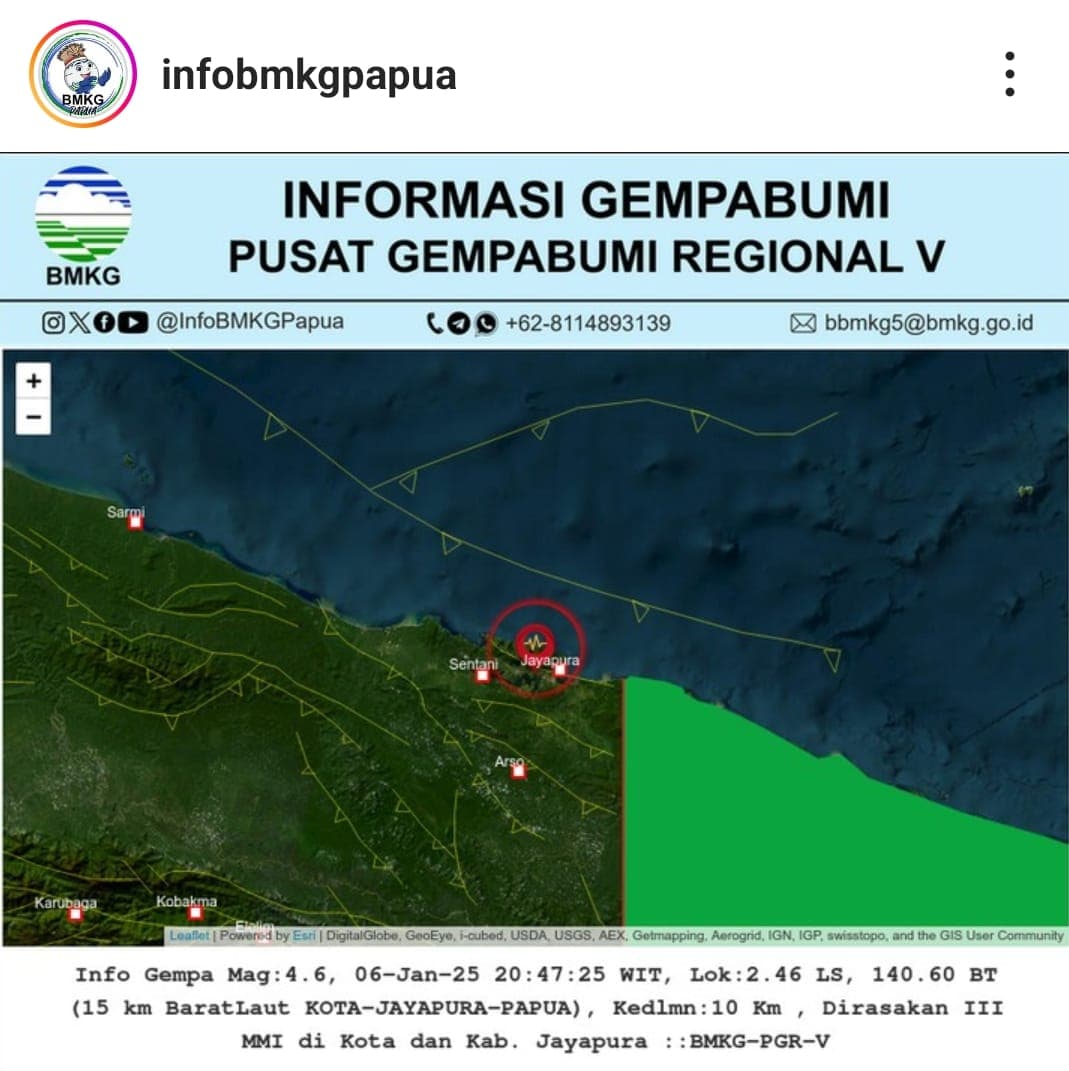 Ilustrasi berita JAYAPURA: Warga Kota Jayapura Dikagetkan Gempa Bumi Tektonik Magnitudo 4.6