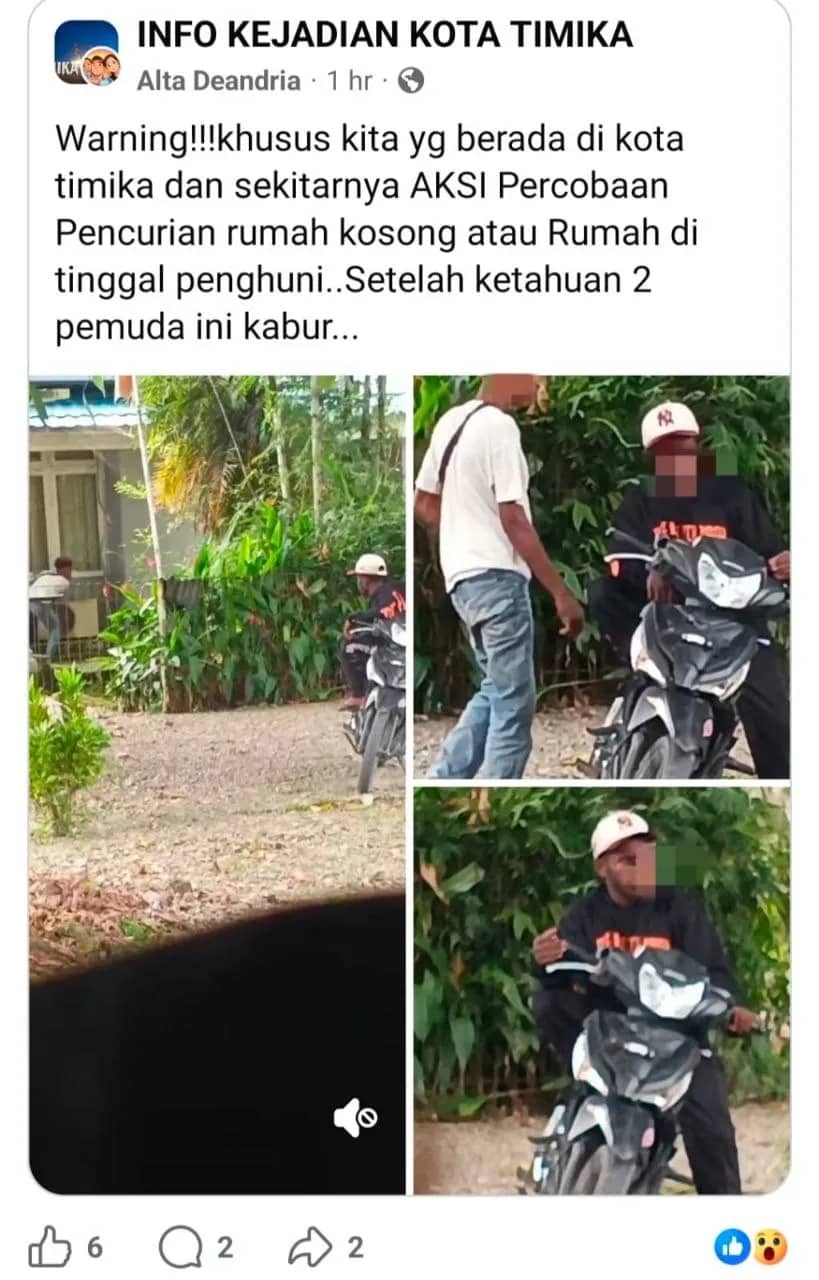 Capture foto percobaan pencurian di rumah kosong oleh dua pemuda yang digagalkan warga.
