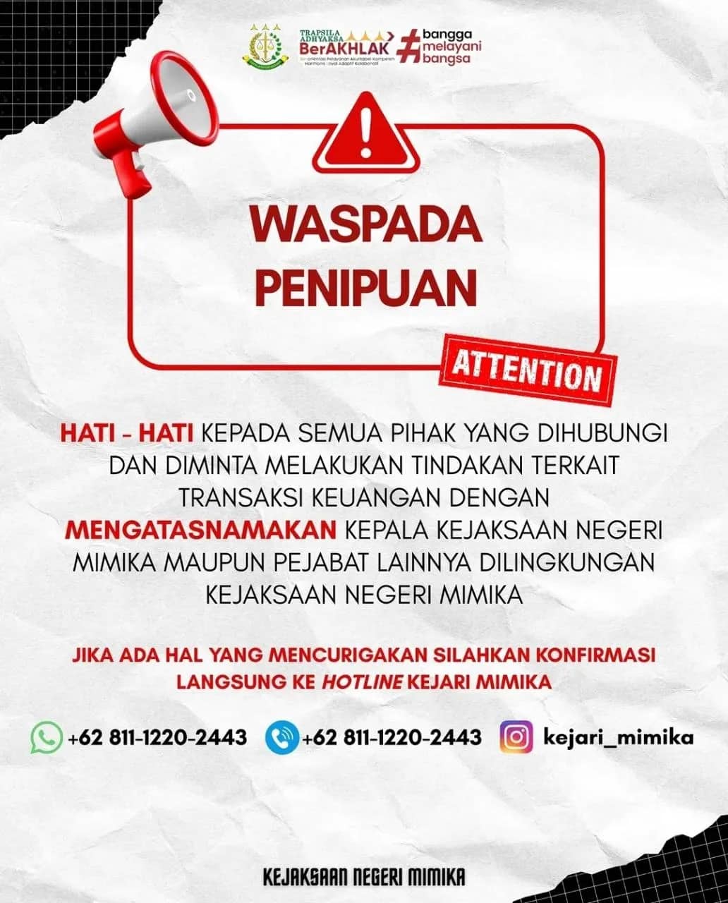 Ilustrasi berita Mimika: Awas! Modus Penipuan Catut Nama Kejaksaan Muncul di Timika, Kejari Tegaskan Tak Pernah Minta Sumbangan