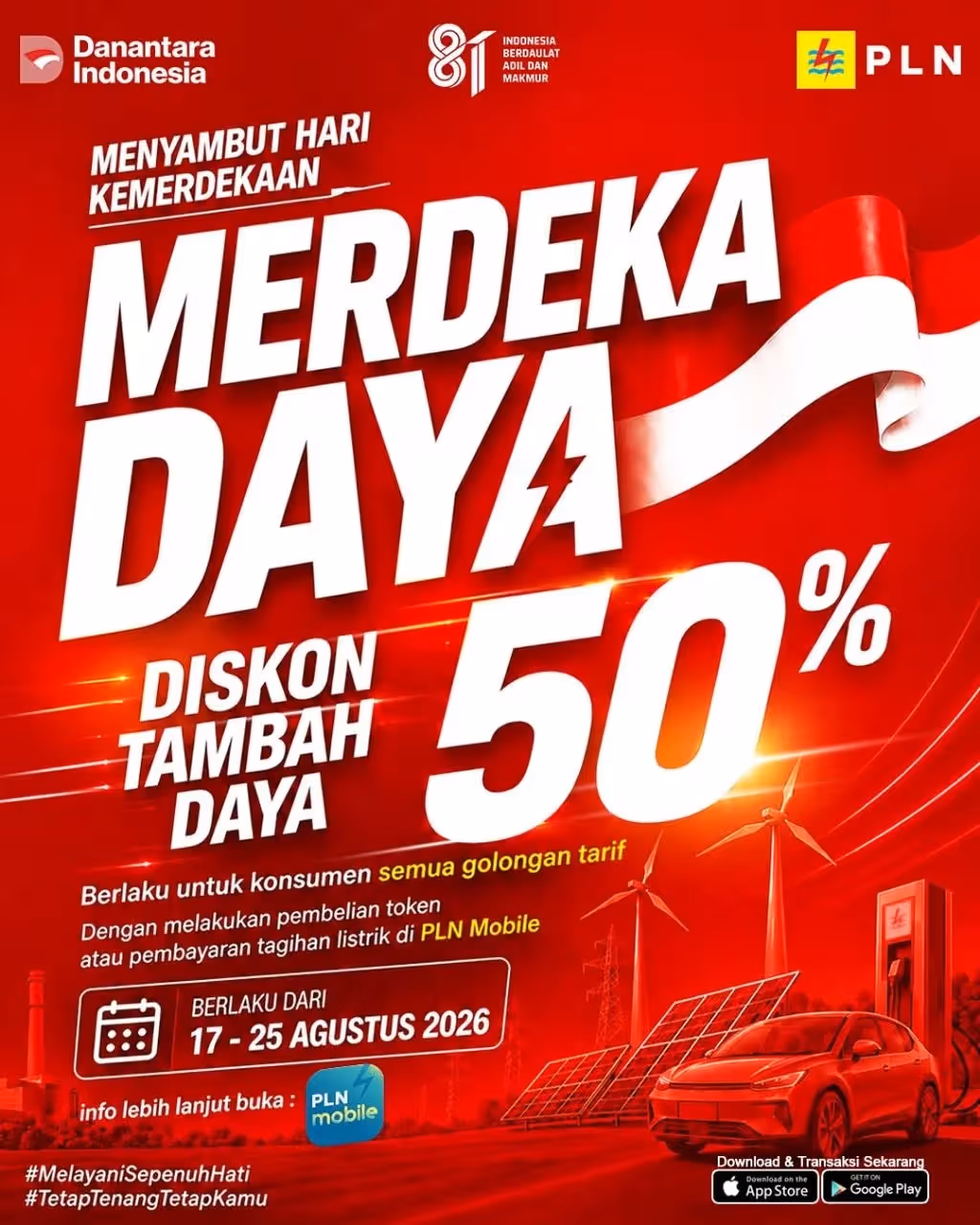 Ilustrasi berita Ekonomi: Sambut HUT Ke-81 RI, PLN Hadirkan Promo “Merdeka Daya” Diskon Tambah Daya 50 Persen