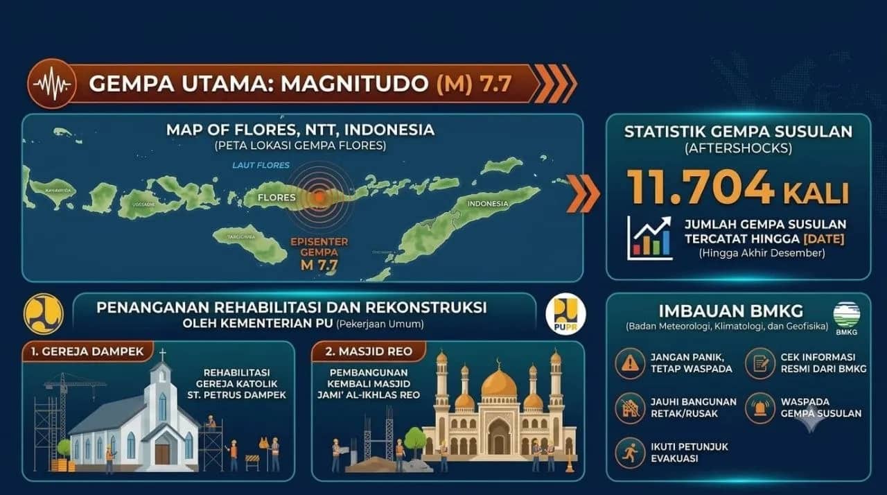 Ilustrasi berita Lingkungan: Hingga 3 September, 11.704 Gempa Susulan Guncang Flores, BMKG Minta Warga Tetap Waspada
