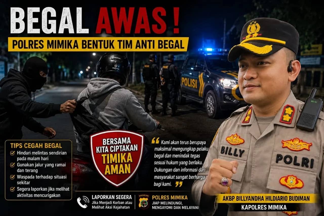 Ilustrasi berita Mimika: Tim Anti Begal Dibentuk, Polres Mimika Intensif Kejar Pelaku Kejahatan Jalanan