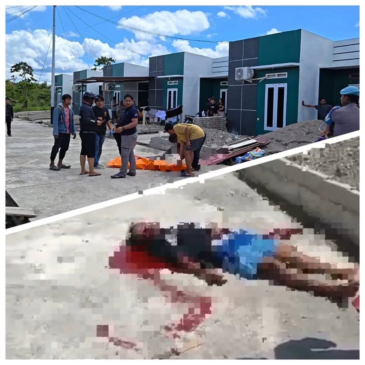 Polisi saat mengevakuasi jazad korban.