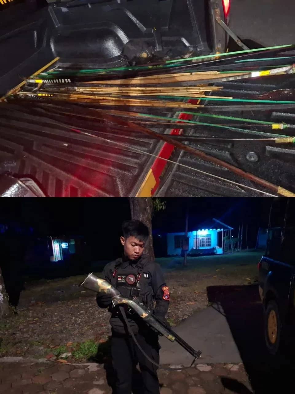 Anak panah dan senapan angin yang diamankan dari razia.