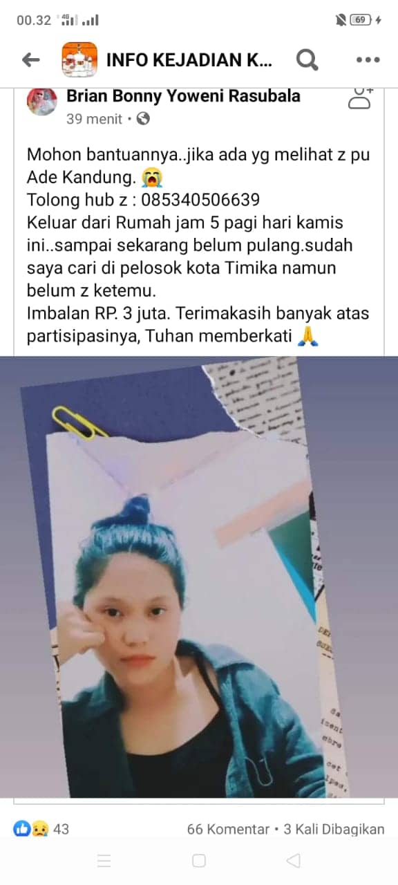 Ilustrasi berita Mimika: Mahasiswi Cantik Menghilang dari Rumah, Keluarga Siapkan Imbalan Jutaan Rupiah Bagi yang Menemukan